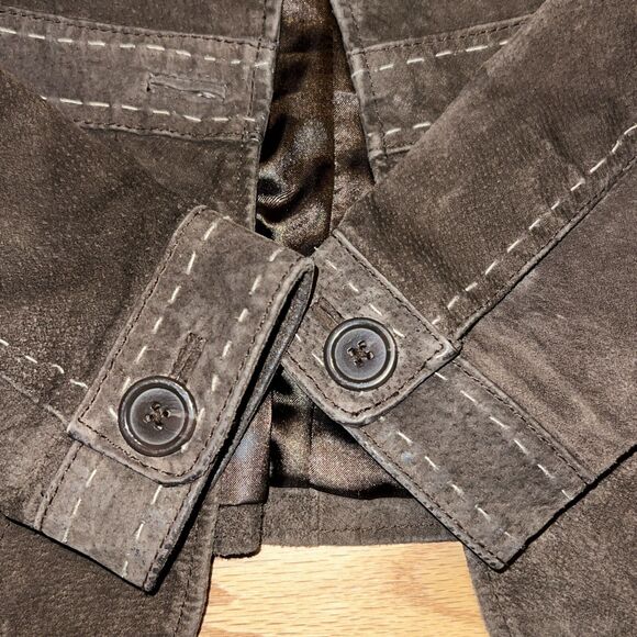 Madison Brown Leather Button Down Stitch Trim Long Sleeve Jacket Women’s Size 6 - Picture 8 of 8